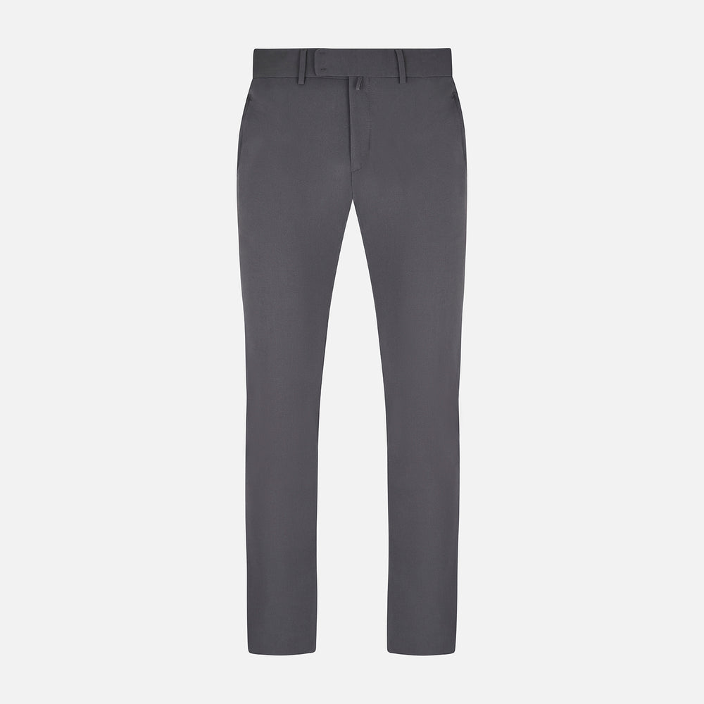 The Charcoal James Trouser by Turnbull & Asser features a straight-leg cut, belt loops, side pockets, and a front zipper—expertly tailored for elegant versatility, shown on a plain white background.