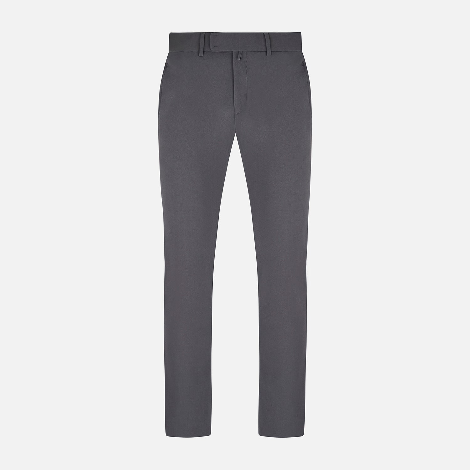View 1 of product The Charcoal James Trouser by Turnbull & Asser features a straight-leg cut, belt loops, side pockets, and a front zipper—expertly tailored for elegant versatility, shown on a plain white background.