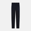 View 11 of product Turnbull & Asser’s Midnight Blue Winston Trousers, in high-twist cotton with belt loops and a button closure, are shown flat against a plain white background.