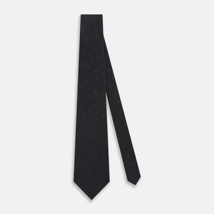Teal  and Navy Circle Silk Tie Image 1