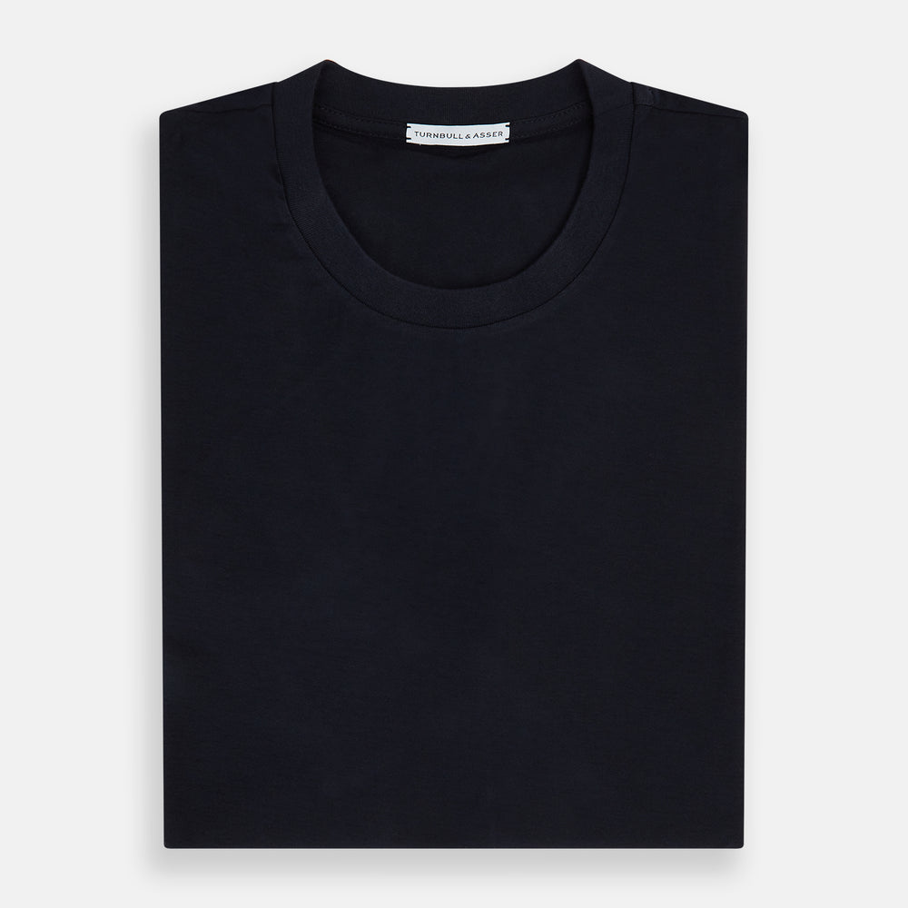 The Turnbull & Asser Navy Short-sleeve Fitted T-Shirt, featuring a simple crew neckline and no visible logos or designs, is shown from the front on a white background—ideal for smart casual looks.
