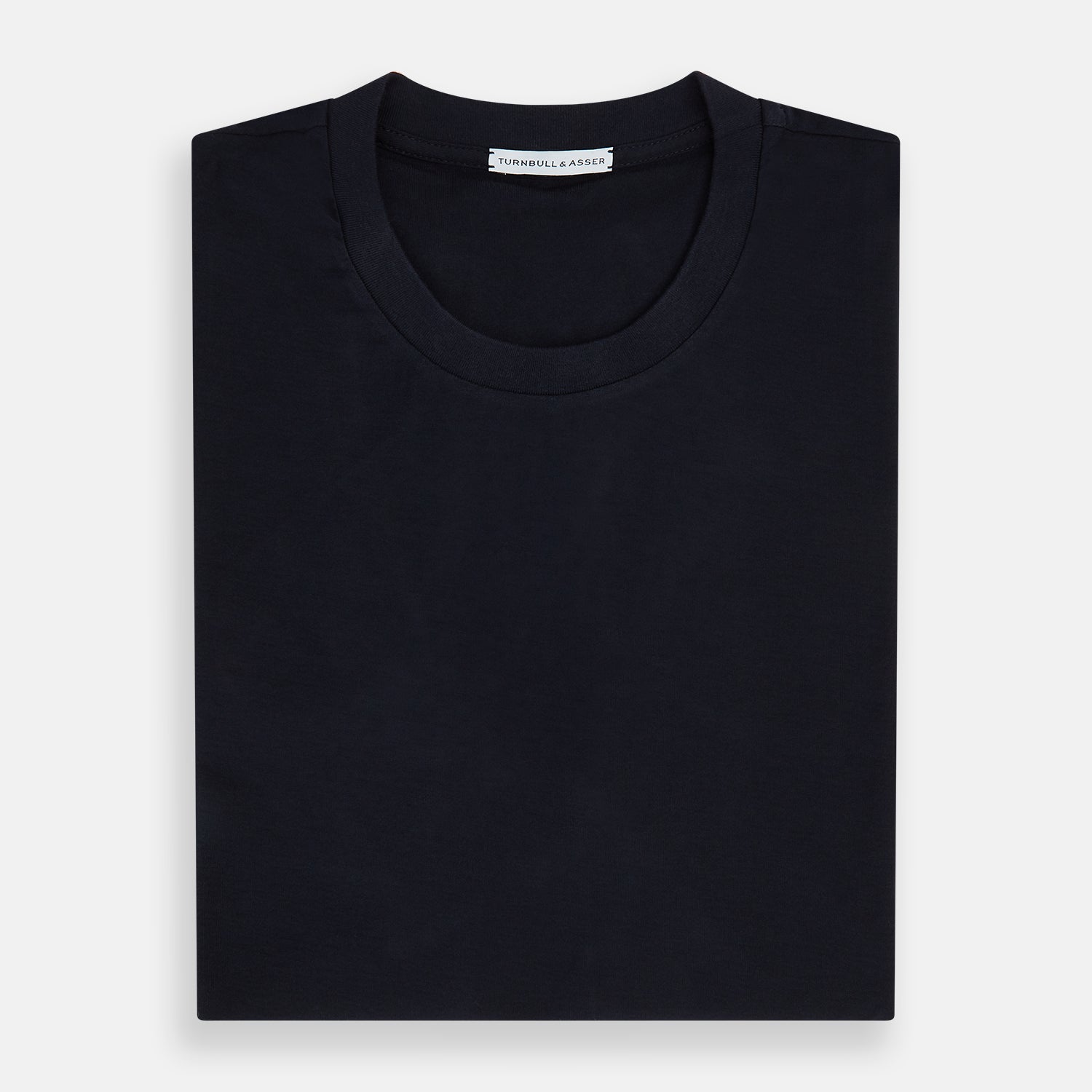 View 5 of product The Turnbull & Asser Navy Short-sleeve Fitted T-Shirt, featuring a simple crew neckline and no visible logos or designs, is shown from the front on a white background—ideal for smart casual looks.