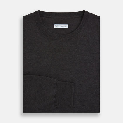 Charcoal Grey Fine Merino Round Neck Jumper Image 3