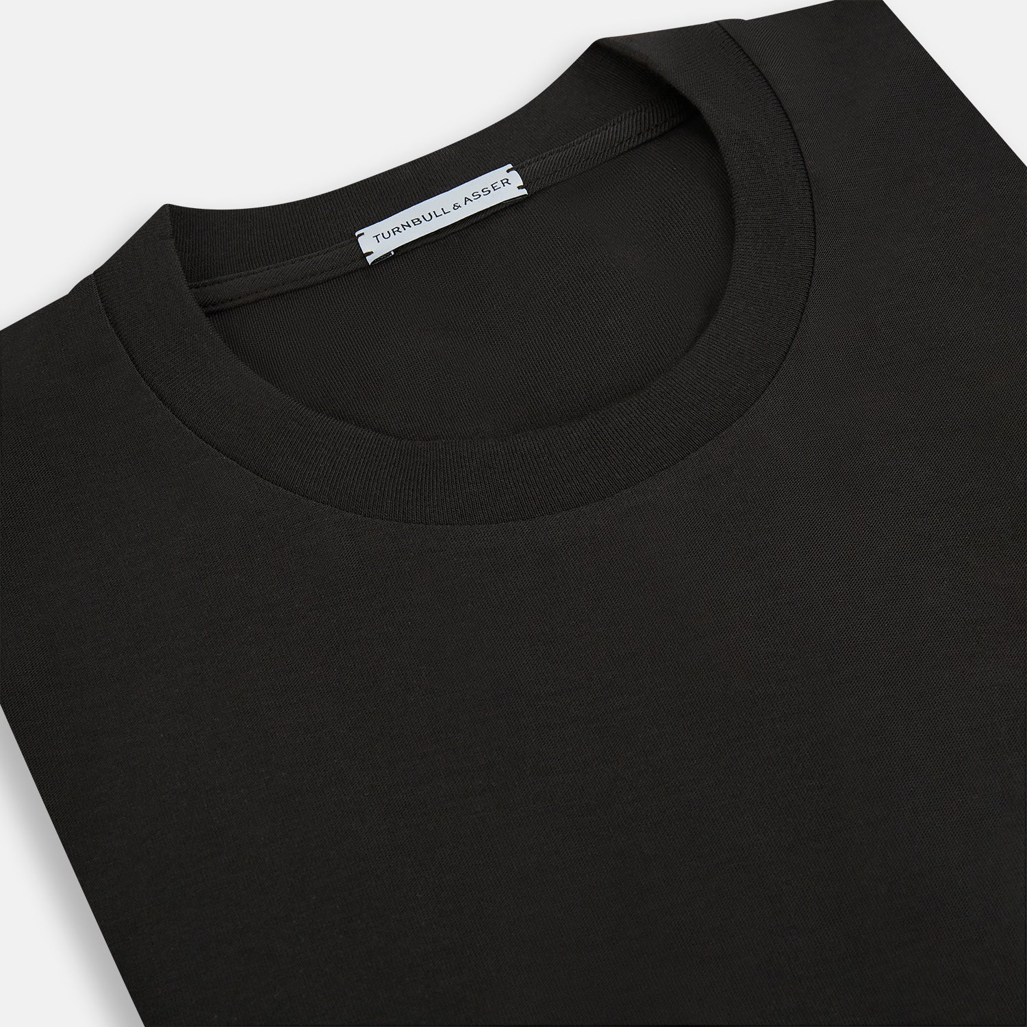View 2 of product The Turnbull & Asser Dark Chocolate Short-Sleeve T-shirt, shown flat on a white background, features a crew neckline and relaxed fit—offering versatile style and premium comfort for any wardrobe.