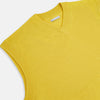 View 2 of product The Turnbull & Asser Canary Yellow Fine Merino V-Neck Vest is a sleeveless knit sweater with ribbed trim, adding elegance to any gentleman's outfit. Shown here on a plain white background.