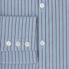 View 4 of product The Steel Blue Ticking Stripe Westminster Shirt by Turnbull & Asser features a classic fit, Turnbull collar, vertical stripes, white buttons, and buttoned cuffs—showcasing refined British craftsmanship.
