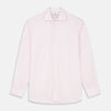 View 1 of product The Turnbull & Asser White and Pink Wide Stripe Shirt with Double Cuffs features a minimalist design, with bold vertical stripes and long sleeves, shown laid flat against a white background.