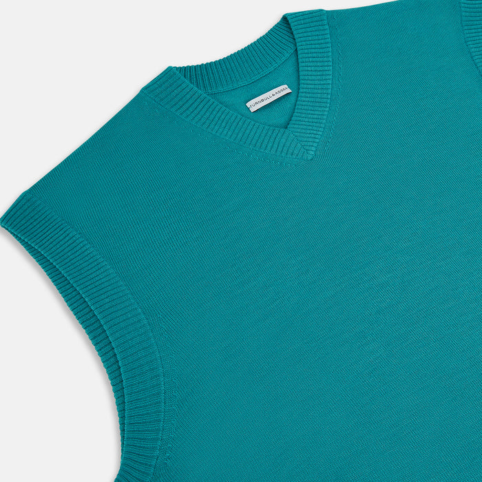 Turquoise Fine Merino V-Neck Vest Image 1