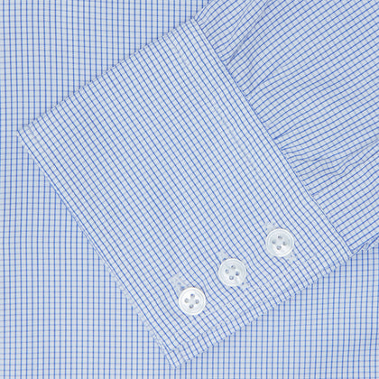 Blue Grid Check Shirt with T&A Collar and 3-Button Cuffs Image 2