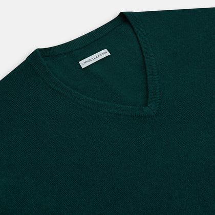 Forest Green Cashmere V-neck Jumper Image 1