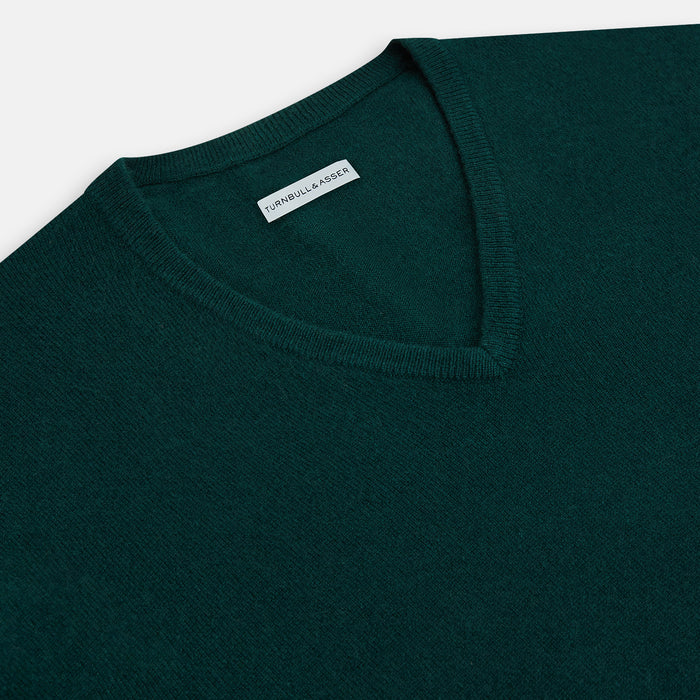 Forest Green Cashmere V-neck Jumper Image 1