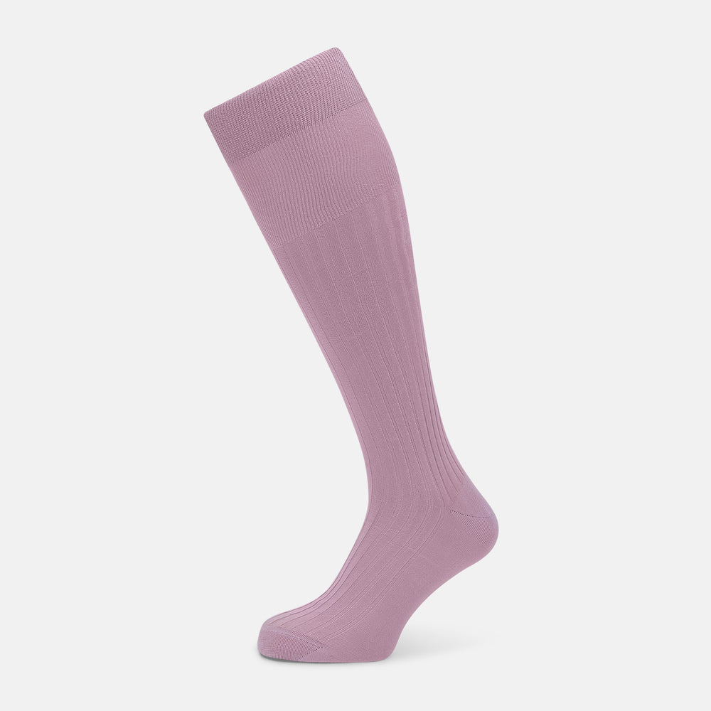 A single, knee-high Rose Long Sock by Turnbull & Asser, in light purple ribbed mercerised cotton, is displayed upright on a plain white background.