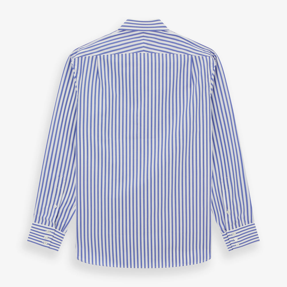 The Turnbull & Asser Tailored Fit Blue and White Candy Stripe Shirt, featuring a Kent collar and 3-button cuffs, is displayed neatly on a white background.