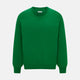 The Turnbull & Asser Grass Green Cashmere Round Neck Jumper features long sleeves, ribbed cuffs, collar, and hem, shown on a white background.