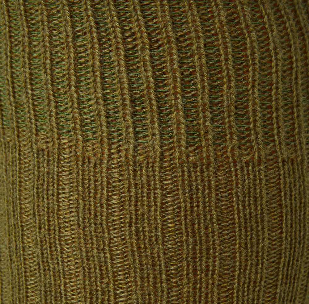 A single Turnbull & Asser CASHMERE/COTTON BLEND KHAKI GREEN 3/4 sock stands upright against a plain white background.