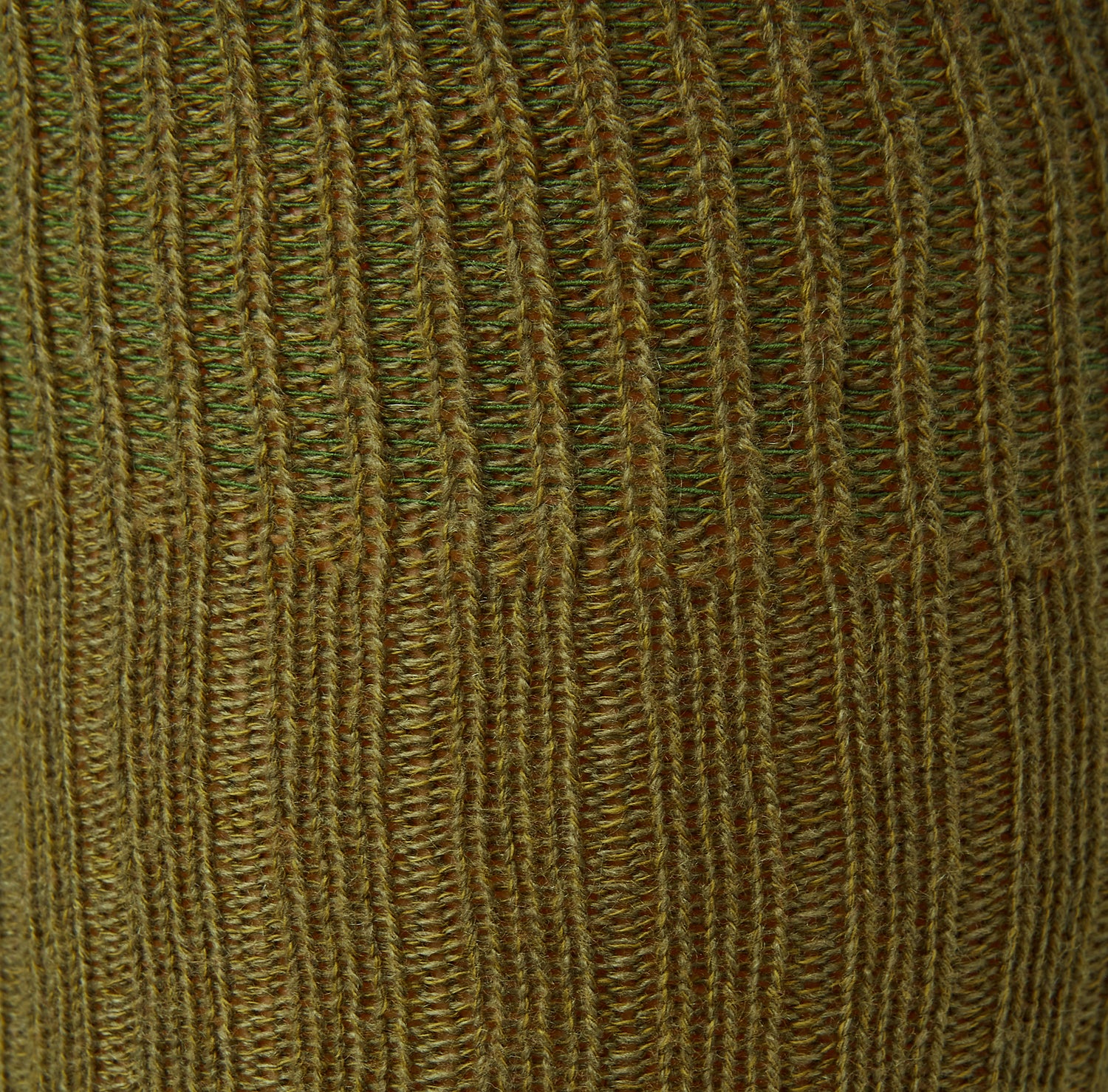 View 2 of product A single Turnbull & Asser CASHMERE/COTTON BLEND KHAKI GREEN 3/4 sock stands upright against a plain white background.