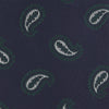 View 4 of product The Turnbull & Asser Navy and Forest Green Floating Paisley Silk Tie features a green and white paisley pattern, elegantly rolled up for a stylish presentation.