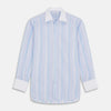 View 1 of product The Turnbull & Asser Light Blue Multi Stripe Cotton Regular Fit Penrose Shirt features light blue, white, and pink stripes with a crisp white collar and cuffs, displayed on a white background.