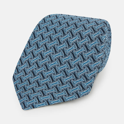 Pale Blue and Navy Weave Patterned Silk Tie