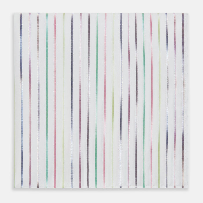 Green Multi Double Pinstripe Hand-Rolled Handkerchief Image 2