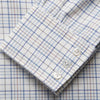 View 3 of product The Turnbull & Asser Blue Multi Check Regular Fit Cotton-Cashmere Shirt features a T&A collar, 3 button cuffs, and a white background with tonal blue and light brown checks—shown flat against a white background.