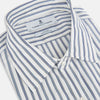 View 2 of product The Sapphire Blue Multi Track Stripe Westminster Shirt by Turnbull & Asser features a turnbull collar and vertical stripes, elegantly displayed flat against a white background—an ideal example of British craftsmanship.