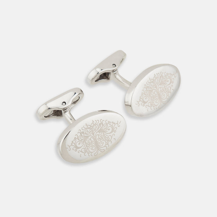 Silver Antique Floral Oval Cufflinks