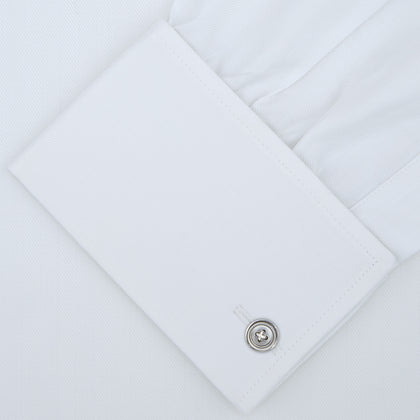 White Self-On-Self Herringbone Sea Island Quality Cotton Shirt with Regent Collar and Double Cuffs Image 1