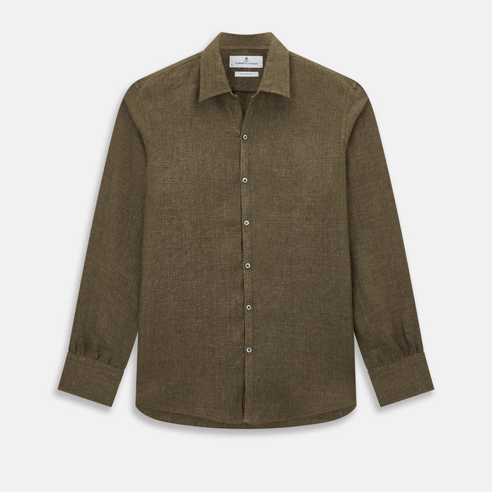 Olive Linen Windsor Shirt