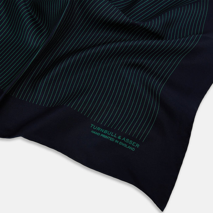 Navy and Hunter Green Stripe Silk Pocket Square Image 1