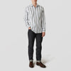 View 2 of product The Turnbull & Asser Green, Blue & White Stripe Weekend Fit Shirt features a Derby collar, 1-button cuffs, and chest pocket—ideal for stylish winter layering and classic sophistication.