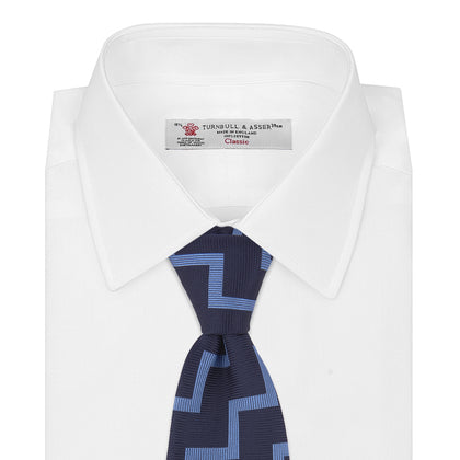 Navy and Light Blue Striped Zigzag Silk Tie Image 1