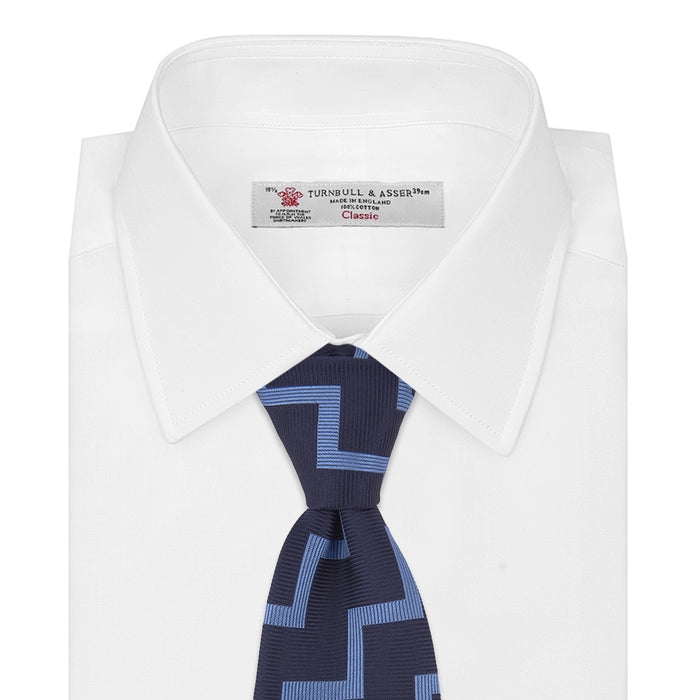 Navy and Light Blue Striped Zigzag Silk Tie Image 1