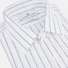 View 2 of product The Dark Navy Double-Pinstripe Westminster Shirt by Turnbull & Asser, featuring a Turnbull collar and cuffed sleeves, is displayed laid flat on a plain white background, highlighting its British craftsmanship.