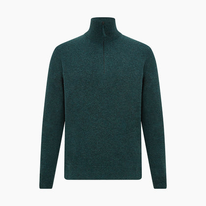Forest Green Melange Half-Zip Cashmere Jumper Image 4