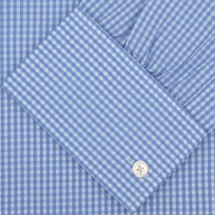 Blue and White Check Shirt with T & A Collar and Double Cuff Image 1
