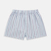 View 1 of product The Pale Blue And Pink Multi Stripe Godfrey Boxer Shorts by Turnbull & Asser are crafted from luxury Italian cotton and feature an elastic waistband with vertical pale blue and pink stripes, shown laid flat on a white background.