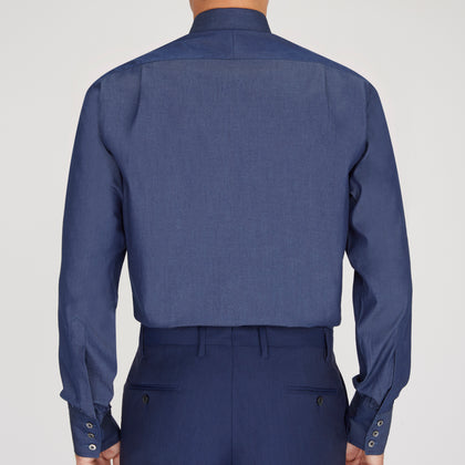 Dark Blue Denim-Cashmere Shirt with Regent Collar and 3-Button Cuffs Image 2