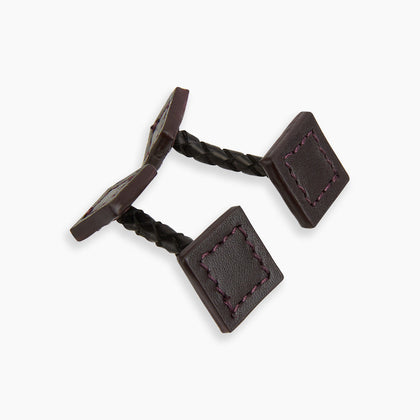 Burgundy Leather Cufflinks Image 4
