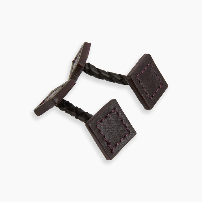 Burgundy Leather Cufflinks Image 4