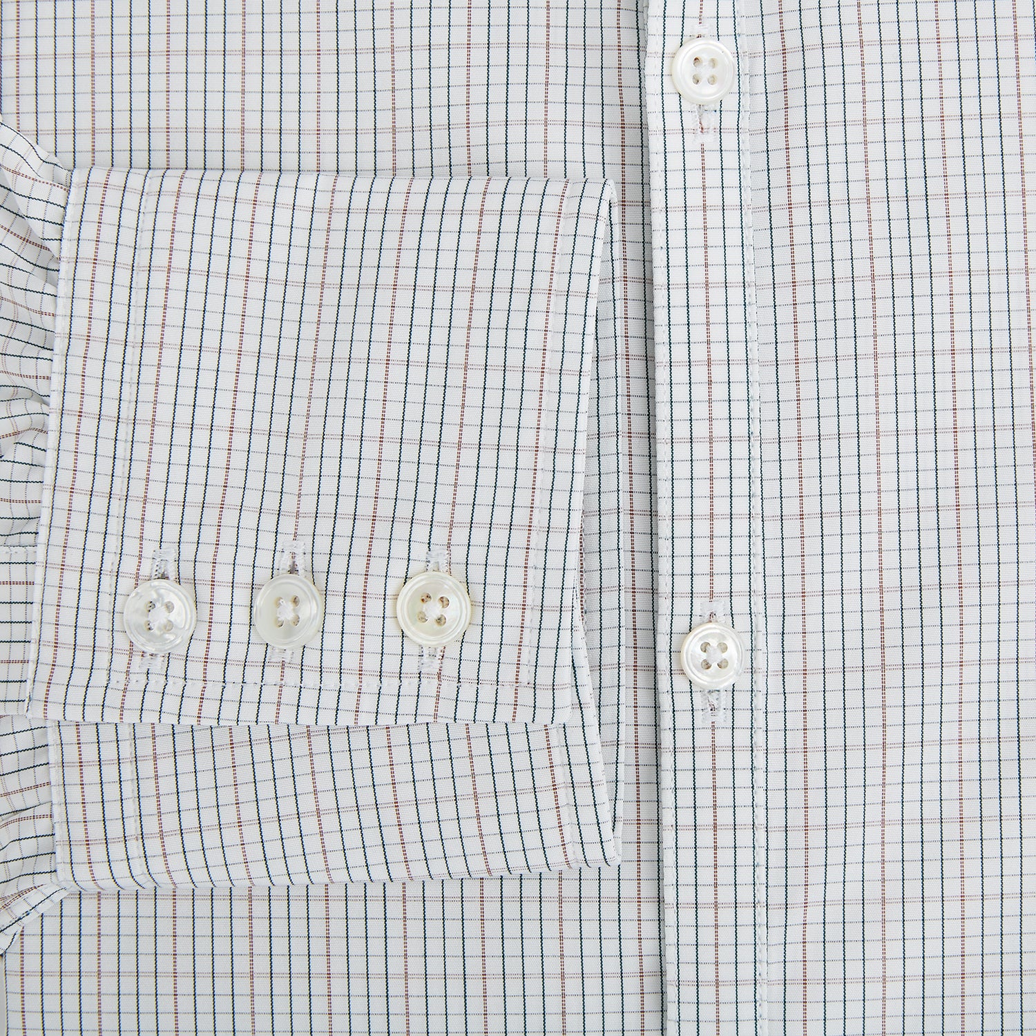 View 4 of product Turnbull & Asser's Forest Melange and Red Micro Check Windsor Shirt features a subtle check pattern, pointed collar, and white buttons—showcasing refined British craftsmanship.