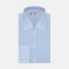 View 1 of product A Light Blue Cotton Shirt with a T&A collar and 3-button cuffs by Turnbull & Asser is displayed on a plain white background, ideal for pairing with a navy suit.
