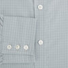 View 4 of product Turnbull & Asser Pale Blue Fine Check Mayfair Shirt—a long-sleeve button-up with classic collar, buttoned cuffs, white buttons, and a subtle check pattern in sanforised cotton—displayed on a white background.