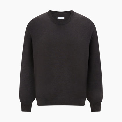 Charcoal Grey Fine Merino Round Neck Jumper Image 4