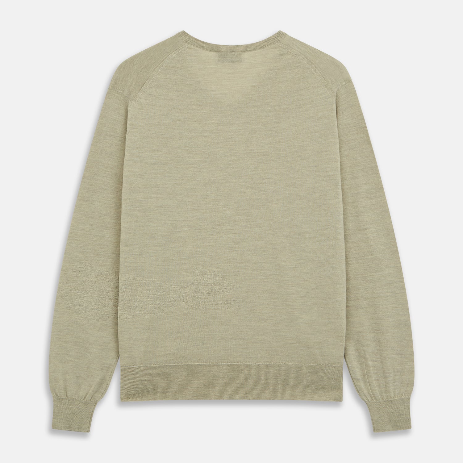 View 3 of product A light green Kennedy Merino V-neck jumper by Turnbull & Asser is laid flat on a white background. This knitwear piece features ribbed cuffs and hem, offering a simple, classic design ideal for any wardrobe.