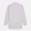 View 5 of product The Turnbull & Asser Sandstone Multi Stripe Cotton Regular Fit Mayfair Shirt, featuring long sleeves, button-up front, chest pocket, and classic collar with subtle white and light gray vertical pinstripes, is laid flat on a white background.