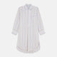 The Turnbull & Asser Colourful Garden Multi Stripe Cotton Sussex Nightshirt is UK-made, featuring vibrant stripes on white for timeless style and luxurious sleepwear comfort.