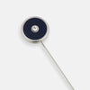 View 2 of product The Turnbull & Asser Navy Gemstone Lapel Pin is a sterling silver accessory with a circular navy gemstone head, shown on a plain white background.
