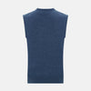 View 6 of product Turnbull & Asser’s Pacific Blue Cashmere Round Neck Vest features a sleeveless design with ribbed collar, armholes, and hem, showcased against a plain white background.