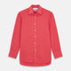 The Turnbull & Asser Coral Pink Silk Regular Fit Mayfair Shirt features long sleeves, a classic collar, and white buttons, displayed laid flat on a plain white background.